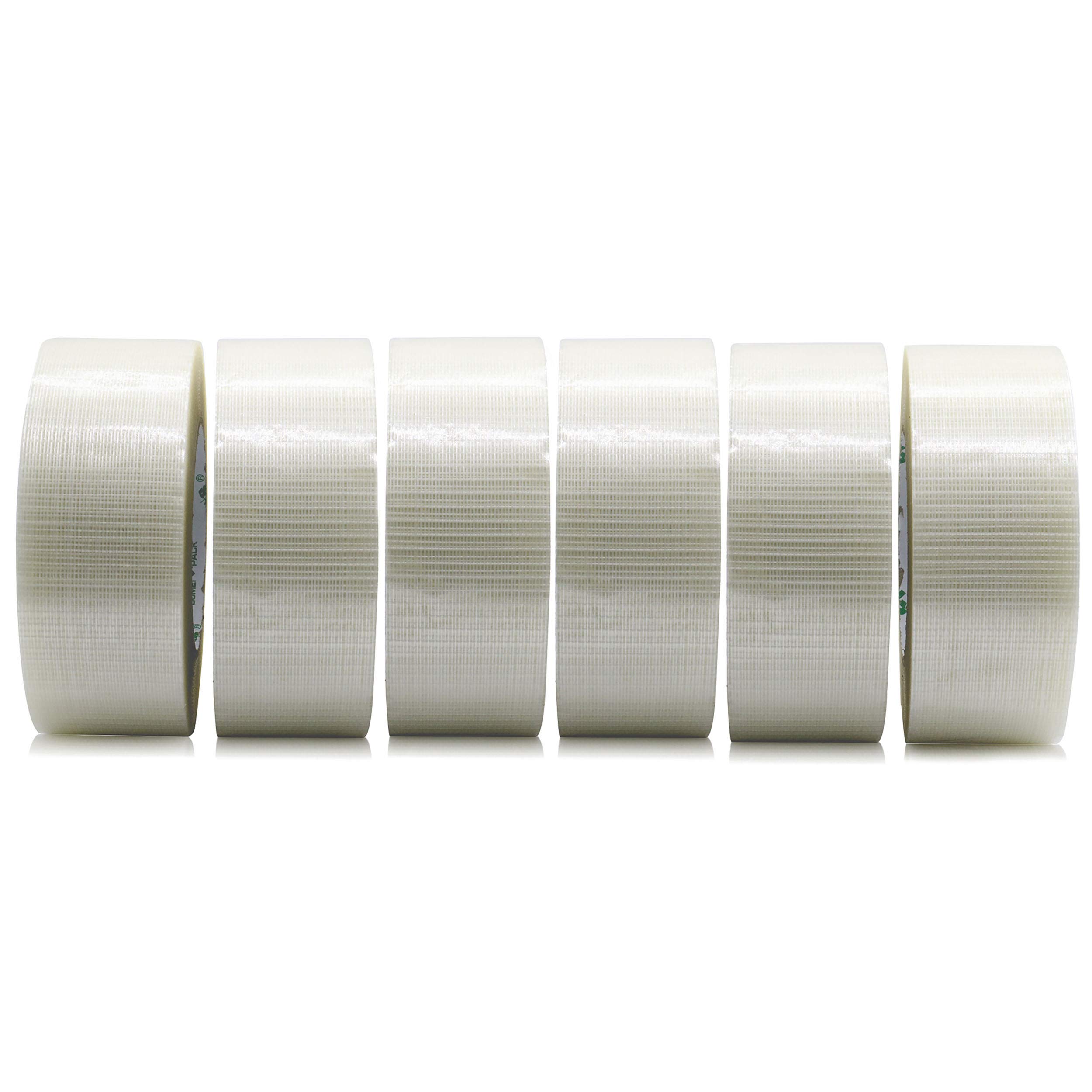 BOMEI PACK 6 Pack Strong Crossweave Reinforced Tape Transparent Bi-Directional Filament Strapping Tape Fiberglass Reinforced Heavy Duty 170mic x 50mm x 50m
