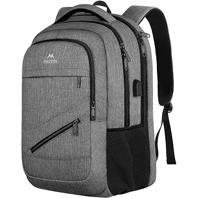 MATEIN Travel Laptop Backpack, 17 Inch Work TSA Approved Carry on Backpack, Large Computer Business Bag for Men Women with USB Port and Trolley Sleeve, College School Rucksack Book Bag, Grey