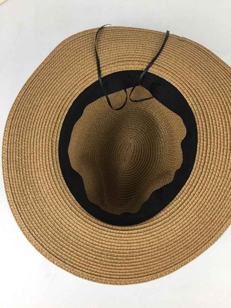 Lanzom Women Wide Brim Straw Panama Roll up Hat Fedora Beach Sun Hat UPF50+ (Khaki) One Size at  Women’s Clothing store