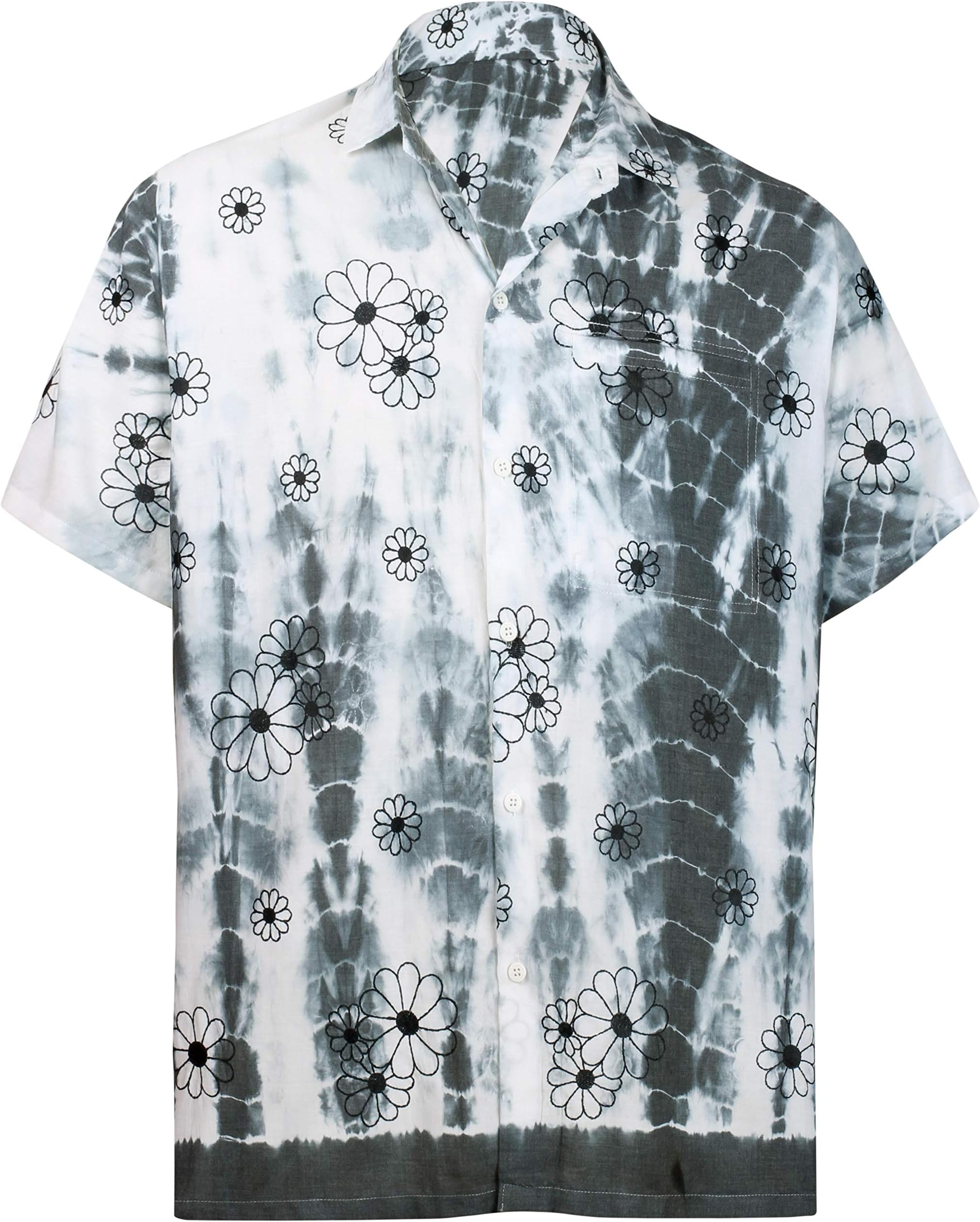 LA LEELA Mens Beach Hawaiian Shirt Casual Button Down Short Sleeve White_AA23 S