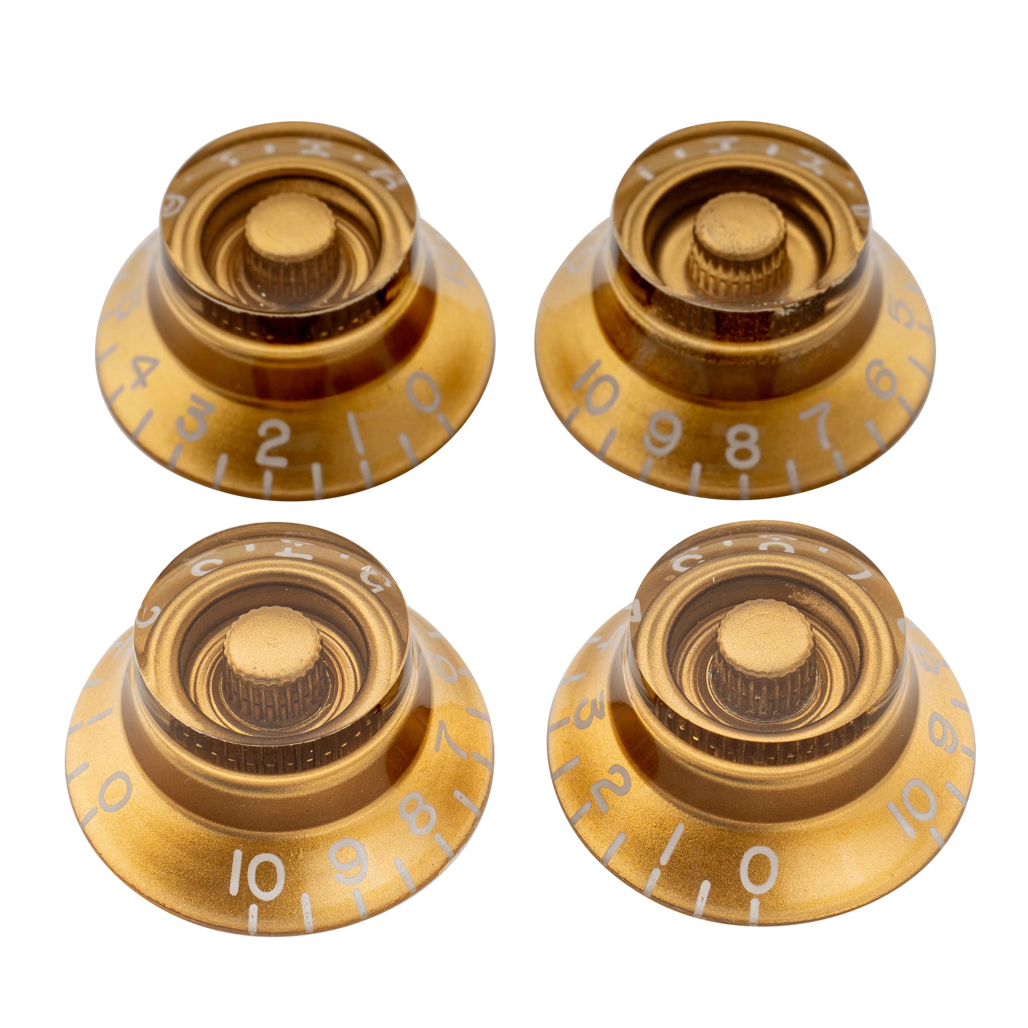 Musiclily Pro Left Handed Imperial Inch Size Bell Top Hat Knobs for USA Made Les Paul Style Electric Guitar,Gold(Set of 4)