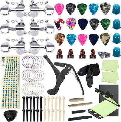 TTCR-II 84 PCS Guitar Accessories Kit with 6 Tuning Pegs 3L3R Strings Picks