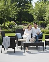 KEPLIN Rattan Garden Furniture Set - Sofa, 2 Chairs & Coffee Table - Black view 6