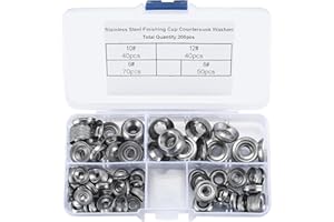BAYIDUN 200 Pcs Finishing Cup Countersunk Washers Assortment Kit, 6# 8# 10# 12# Stainless Steel Finishing Cup Washers, Finish washers, Cup Countersunk Finish Washer Set, Finishing Washers