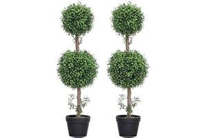 HOMCOM 2 Pack Decorative Artificial Plants, Topiary Ball-Shaped Boxwood Trees in Pot, Fake Plants for Home Indoor Outdoor Dec