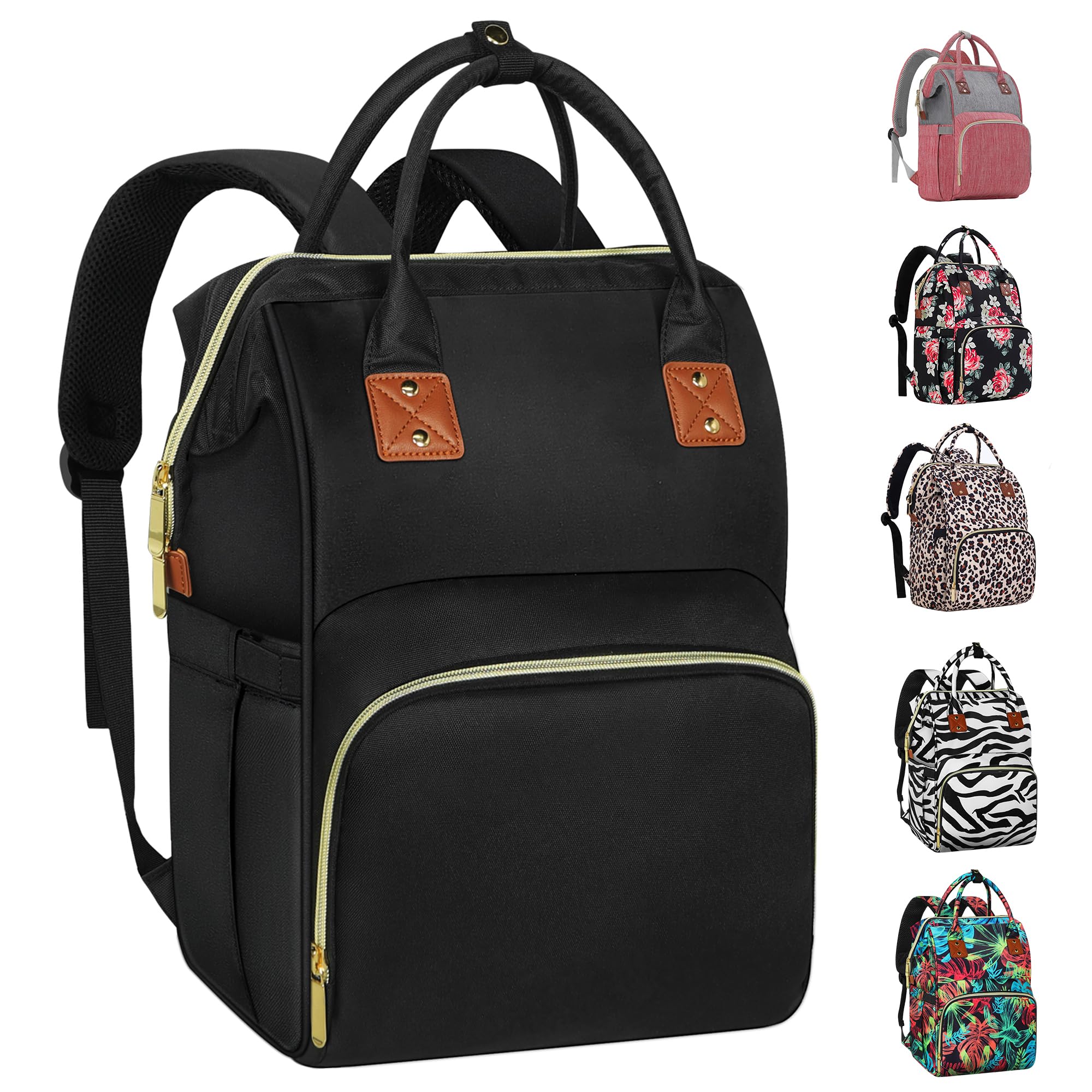 Diaper Bag Backpack Multi-Function Baby Bag With Large Capacity and Insulated Pockets Diaper Backpack Organizer Bag for Mom/Dad, Black