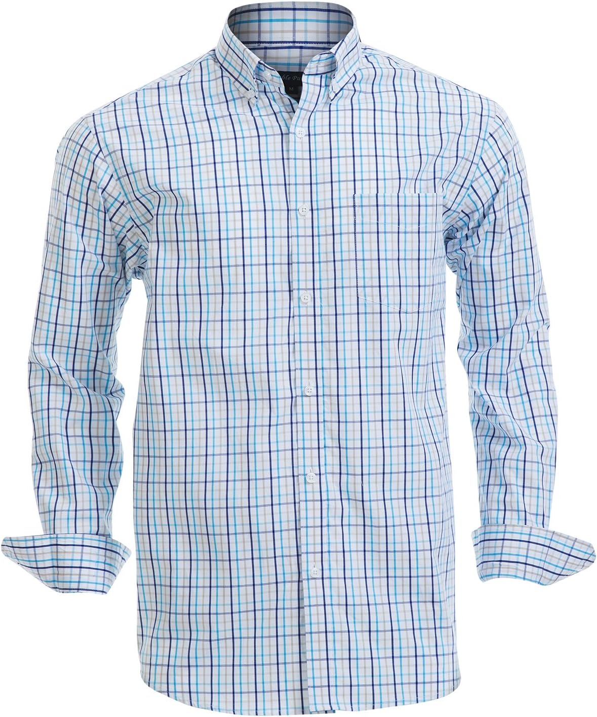 Double Pump Mens Button Down Shirts 100% Cotton Long Sleeve Shirts Regular Fit