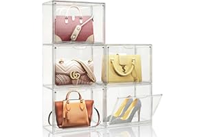 MSHOMELY Clear Purse Organizer for Closet, 5 Pack Handbag Storage Organizer, Acrylic Display Case for Collectibles, Stackable Bag Organizer with Magnetic Door for Wallet, Clutch, Hats