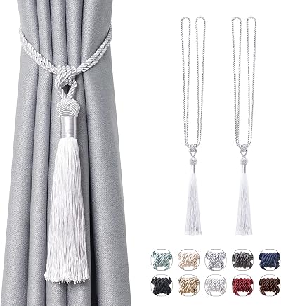 Pretty Jolly 2 Pack Long Tassel Curtain Tiebacks Silver Grey Rope Knot Drape