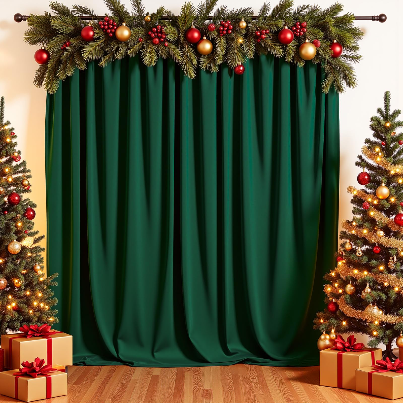 Photo 1 of HAEFOO Hunter Green Backdrop Curtain - 20x10FT Back Drop Curtains for Parties Wrinkle-Free Soft Polyester Backdrop Wedding Decoration Photoground Backdrop Stain-Resistant for Back Drop Stand, 4 Panels
