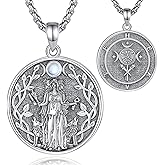 EUDORA 925 Sterling Silver Goddess Hecate/Athena Coin/Persephone/Nyx/Triple Moon Goddess/Celtic Goddess/Wheel of Hecate Key Necklace Medal for Women Amulet Jewelry Gifts for Women, 20"+2"
