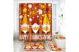 ArtSocket Happy Thanksgiving Bathroom Sets with Shower Curtain and Rugs and Accessories Three Gnomes Shower Curtain Sets Fall Shower Curtains for Bathroom Decor 4 Pcs