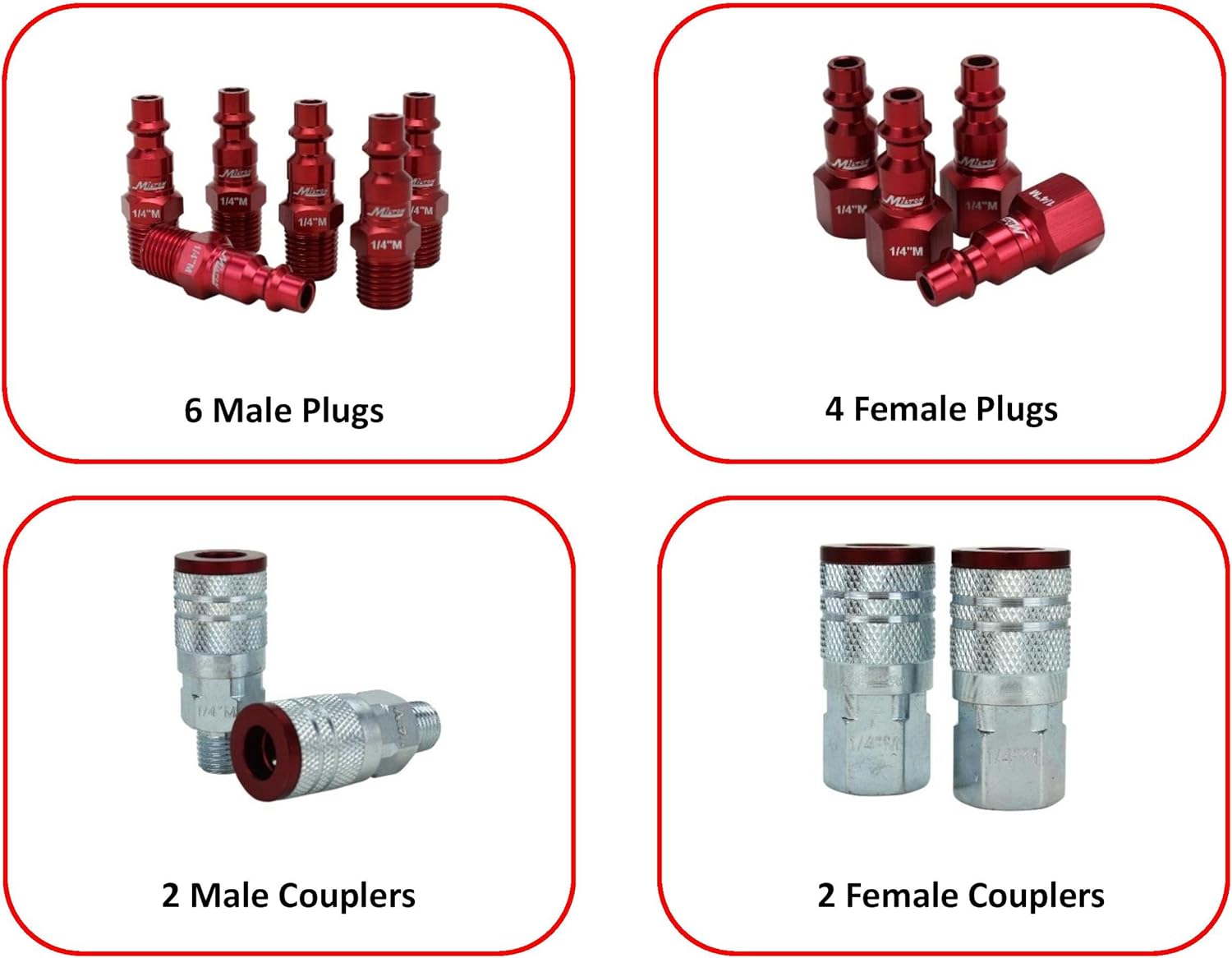ColorFit by Milton Coupler & Plug Kit - (M-Style, Red) - 1/4" NPT, (14-Piece) - - 