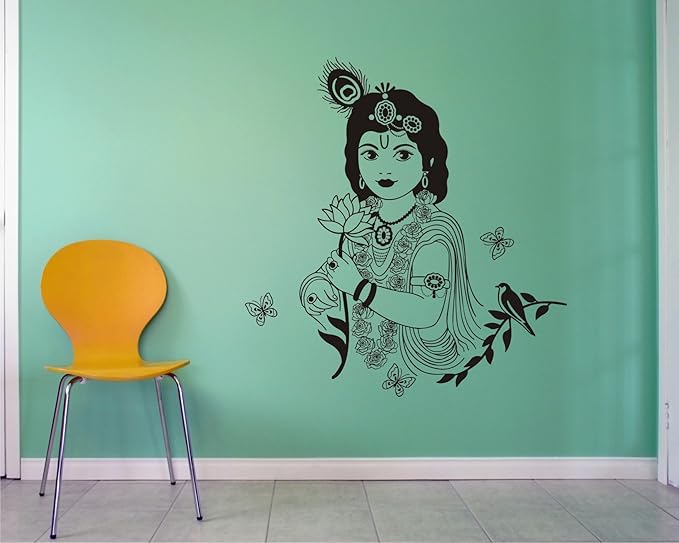 Buy Krishna with Flower Black Wall Sticker Size (59 X 89) cm Online at