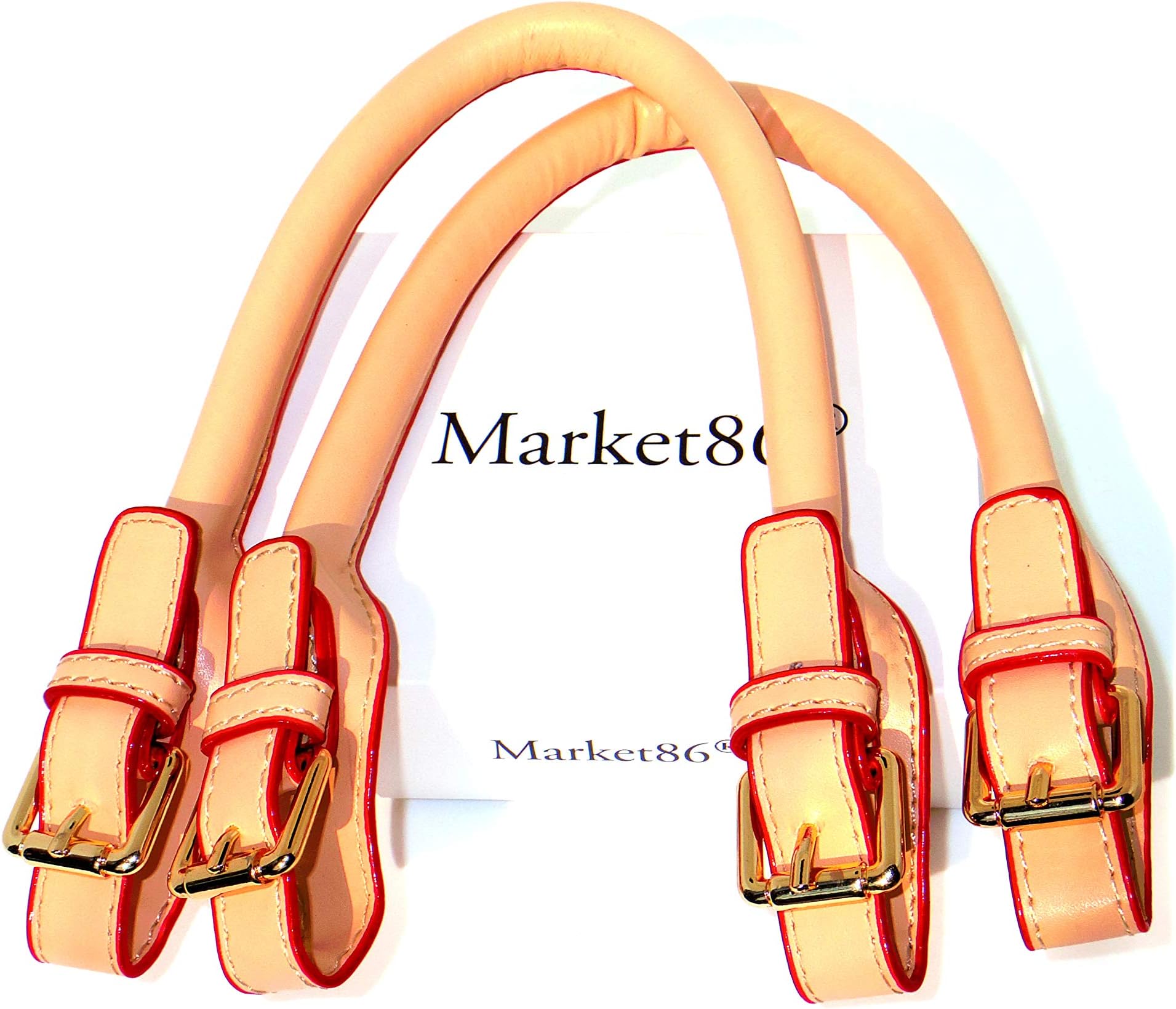 market86 Removable Short Purse Handles Replacement Black PU Leather Strap Free-of-Installation (2 Pieces Beige Gold)