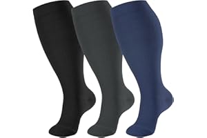 cerpite Plus Size Compression Socks Wide Calf for Women & Men 20-30 mmhg-Extra Wide Calf Knee High Support Socks for Nurse