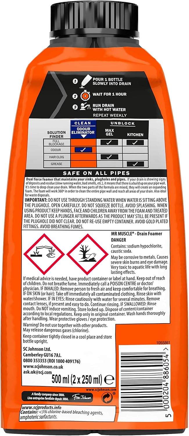 Mr Muscle Drain Foamer (500 ml) Drain Cleaning Foam to Unblock & Eliminate Odour, White, Pack of 1 (500 ml) - Image 4