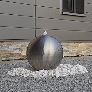 CLGarden Edelstahl Kugel Springbrunnen ESB4 gebürstet mit 38cm großer Edelstahlkugel Kugelbrunnen mit LED Beleuchtung