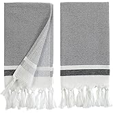 sea me at home Turkish Hand Towels for Bathroom, Kitchen Towels Decorative Set of 2, Luxury Turkish Cotton Dish Tea Towels 14 x 30 Inches for Bohemian, Rustic, and Farmhouse Decor (Black)