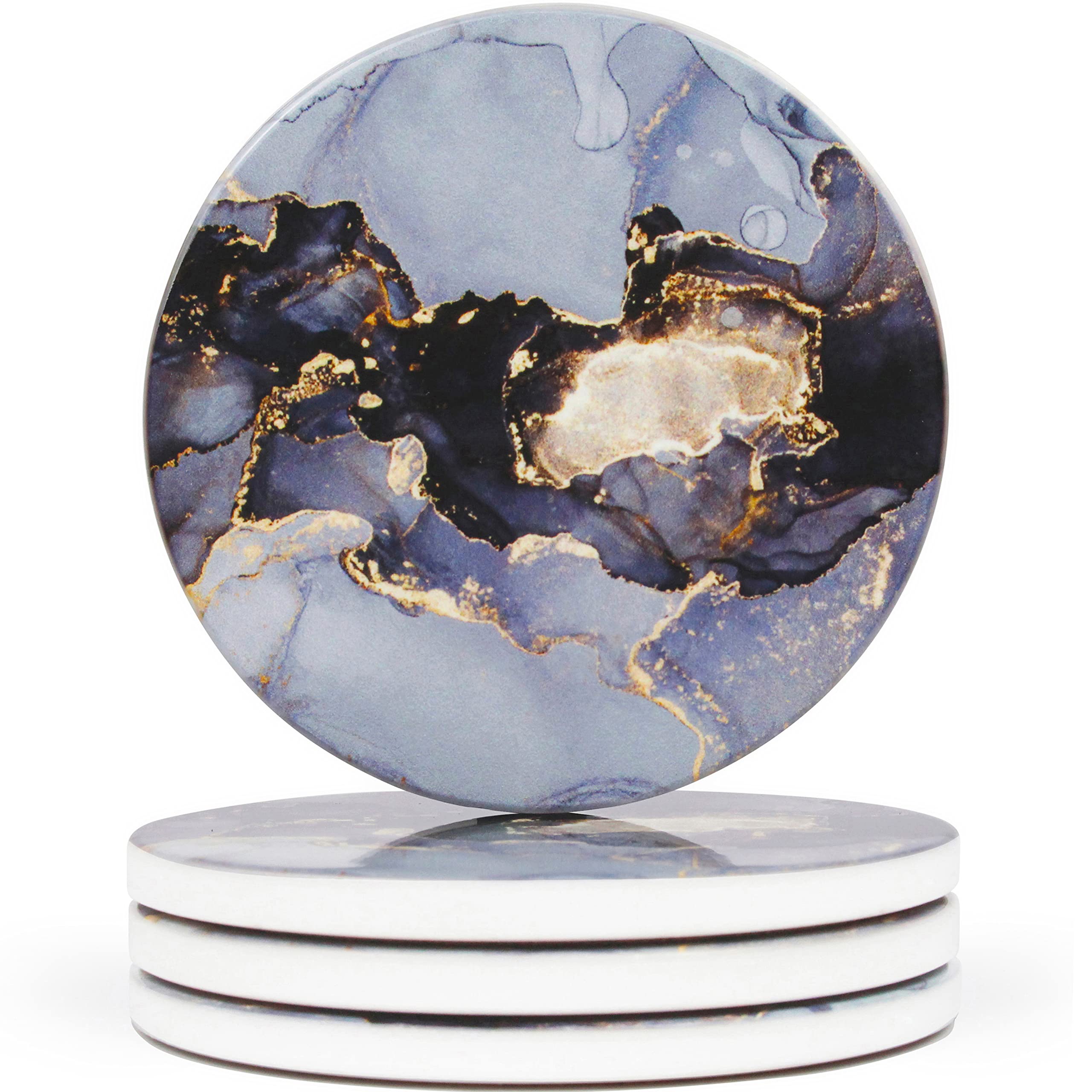 Naivasha Homeware Marble Coasters Set of 4 - Stunning Decorative Coasters in GLOSS Finish, Elegant Stone with Cork Bottom - Day