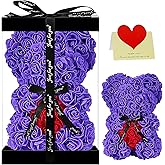 Double Couple Gift for Mom Women-Rose Cute Bear - Rose Adorable Teddy Artificial Bear - Best Gift for Valentines Day, Mothers Day, Anniversary, Birthdays - Clear Gift Box Included! 10 Inches Tall