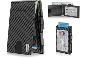 UMOVEN Wallet for Men - Pop Up Case, Cash Slot, and Credit Card Slot - Slim Aluminum Wallet with RFID Blocking, Minimalist Leather Wallet Front Pocket with ID Window (Carbon Fiber)