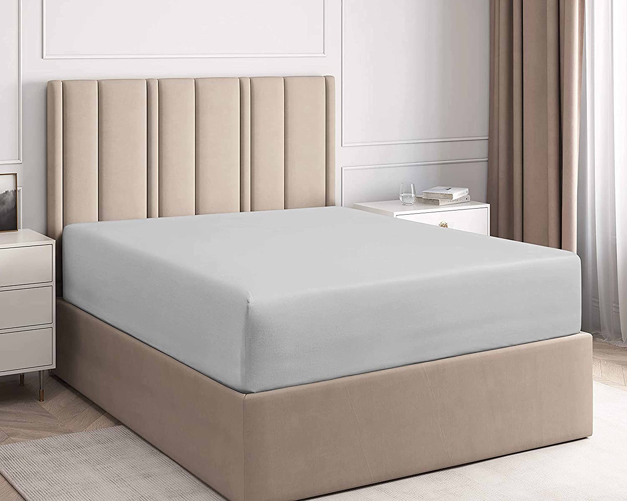 Extra Deep Fitted Sheet with Pair of Matching Pillowcase Double and King Sizes (Silver, Double)