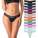 IROCUE Cotton Thongs for Women, T Back Breathable Comfort See Through Panties, Seamless Lace Pack