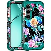 Rancase Compatible with Galaxy S24 Case,Three Layer Heavy Duty Shockproof Protection Hard Plastic Bumper+Soft Silicone Rubber Protective Case for Samsung Galaxy S24,Glow in The Dark-Colorful Rose