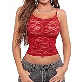 Fem&Fata Women Lace Slim Fit Camisole Sexy Mesh See Through Tank Top Going Out Top S-XXL