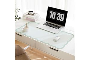 Ohocut Scalloped Desk Mat, 31.5" x 15.7" Large Cute Sage Green Aesthetic Desk Accessories, PU Leather Computer Laptop Desk Mat Mouse Keyboard Pad, Desk Writing Makeup Mat for Vanity/Work/Home Decor