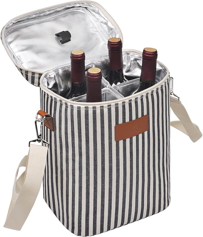 Kato Tirrinia Insulated Wine Carrier Tote 4 Bottle Travel Padded Wine