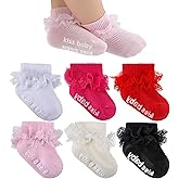 MKYSZLT Baby Girl Ruffle Socks with Grips Turn Cuff Ankle Lace Frilly Dress Socks for Newborn/Infant/Toddler/Little Kids