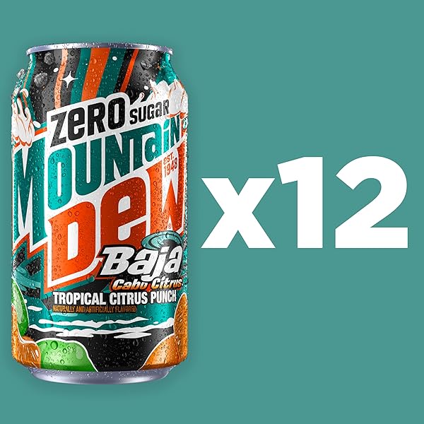 MOUNTAIN DEW, BAJA CABO CITRUS ZERO SUGAR 12 FL OZ CANS (PACK OF 12)