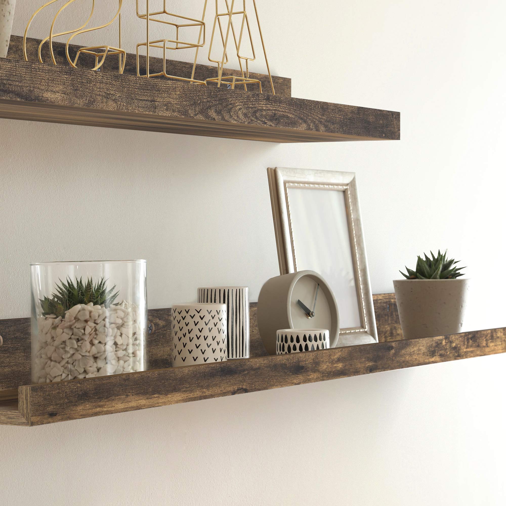 36 Inch Floating Shelves for Wall, Set of 2in Walnut Brown, Modern Rustic Style, Wall Mounted Display Shelves, Picture Ledges by Icona Bay