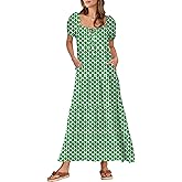 ANRABESS Women's Boho Maxi Dresses 2025 Summer Casual Floral Puff Short Sleeve Tie Front Flowy Swing Tiered Long Beach Dress