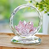 H&D HYALINE & DORA Pink Crystal Lotus Flower Basket Figurine Crystal Lotus Figurine Collectible Glass Flower Basket Ornament for Home Tabletop Centerpiece Decor