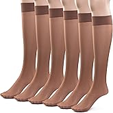 Silky Toes Sheer Knee High Stockings for Women, 6 Pairs Nylon Trouser Socks