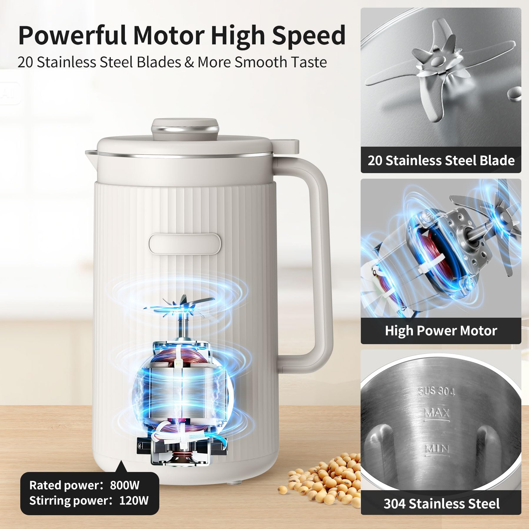 VBGK Licuadora automática para hacer leche de nueces 8 en 1 con 20 cuchillas, 40 oz de coco casero, soja, avena, almendras, leches a base de plantas y bebidas no lácteas con inicio retardado de 18 horas/mantener caliente/hervir agua/autolimpieza