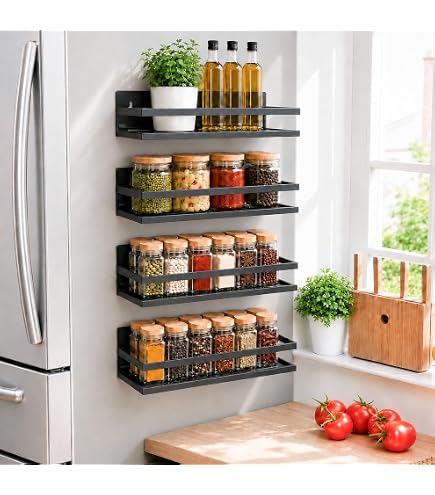 Amazon.com: SpaceAid 4 Pack Magnetic Spice Rack with 48 Spice Jars