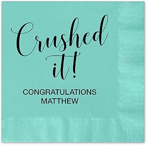 Canopy Street Crushed It Personalized Cocktail Napkins / 100 Aqua Paper Coined Napkins with Choice of Foil/Folded 4 3/4