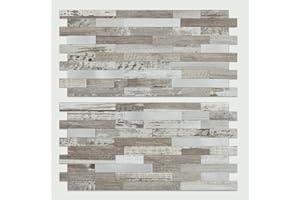 AULIGET 20 Sheets Peel and Stick Backsplash, Coffee & Brown Wood Look PVC Mixed Metal Stick on Backsplash Tiles for Kitchen