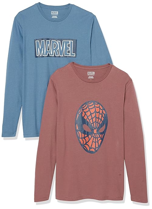 Amazon Essentials Disney | Marvel | Star Wars Men's Long-Sleeve T-Shirts, Pack of 2, Marvel Spider-man, XX-Large