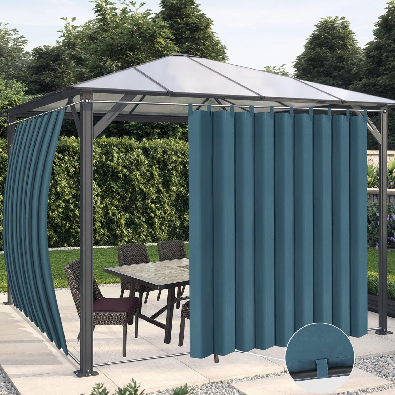 Outdoor Curtains - OutdoorLines Waterproof Outdoor Curtains for Patio - Windproof Tab Top Gazebo Curtain Panels - Privacy Sun Blocking Outside Curtain Set for Porch, Pergola and Cabana 110 x 96 inch, Teal, 2 Panels