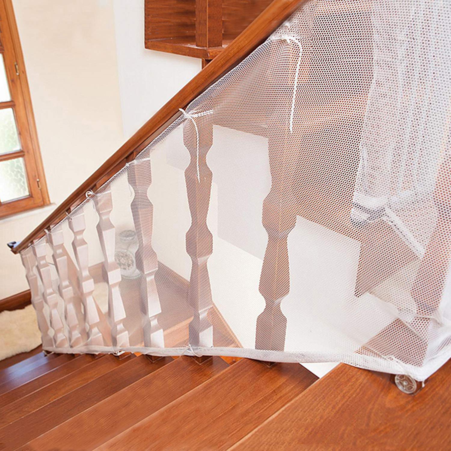 Photo 1 of Adsoner Child Safety Net - 10ft L x 2.5ft H, Balcony, Patios and Railing Stairs Netting, Safe Rail Net for Kids/Pet/Toy, Sturdy Mesh Fabric Material (White)