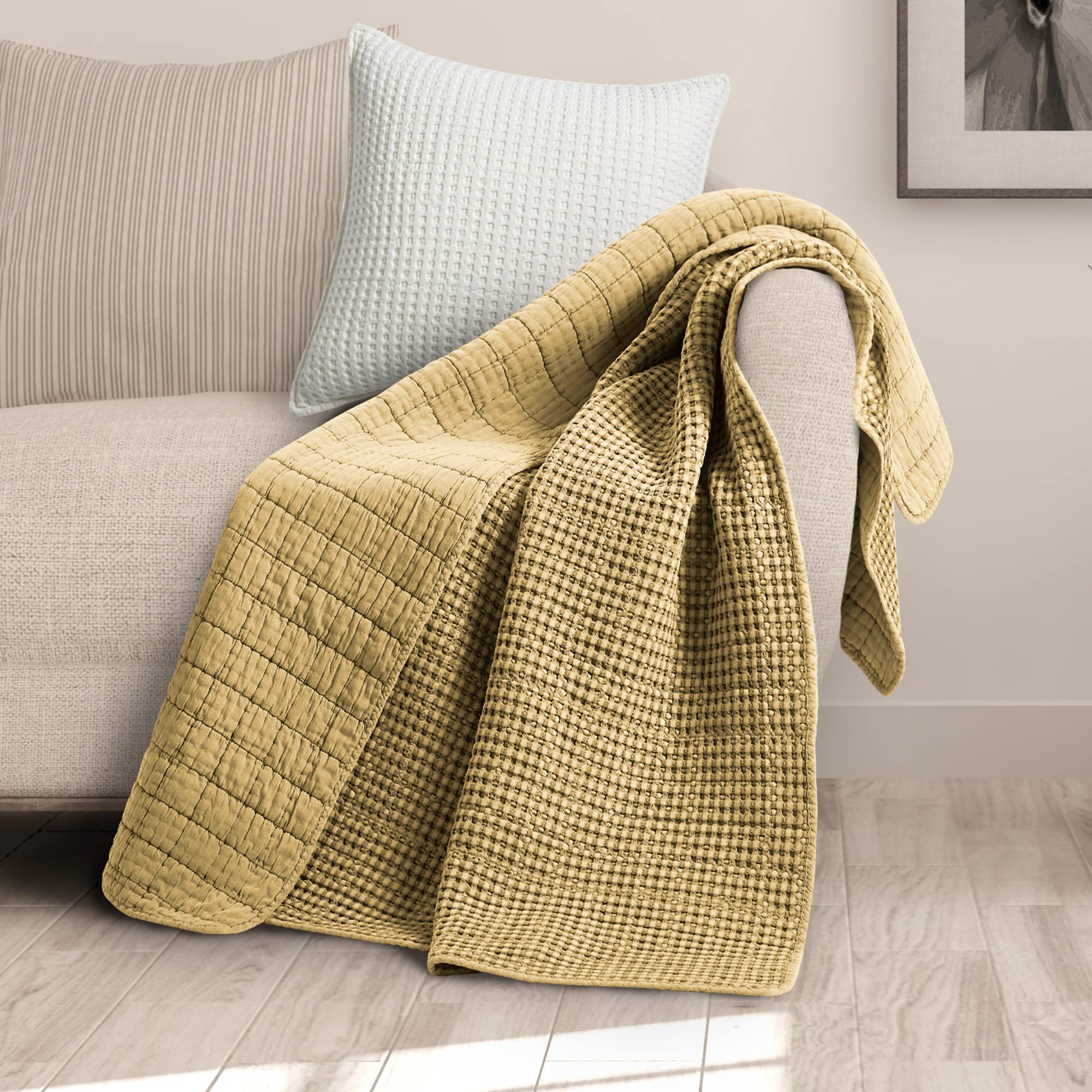 Levtex Home - Mills Waffle - Throw - Ochre Cotton