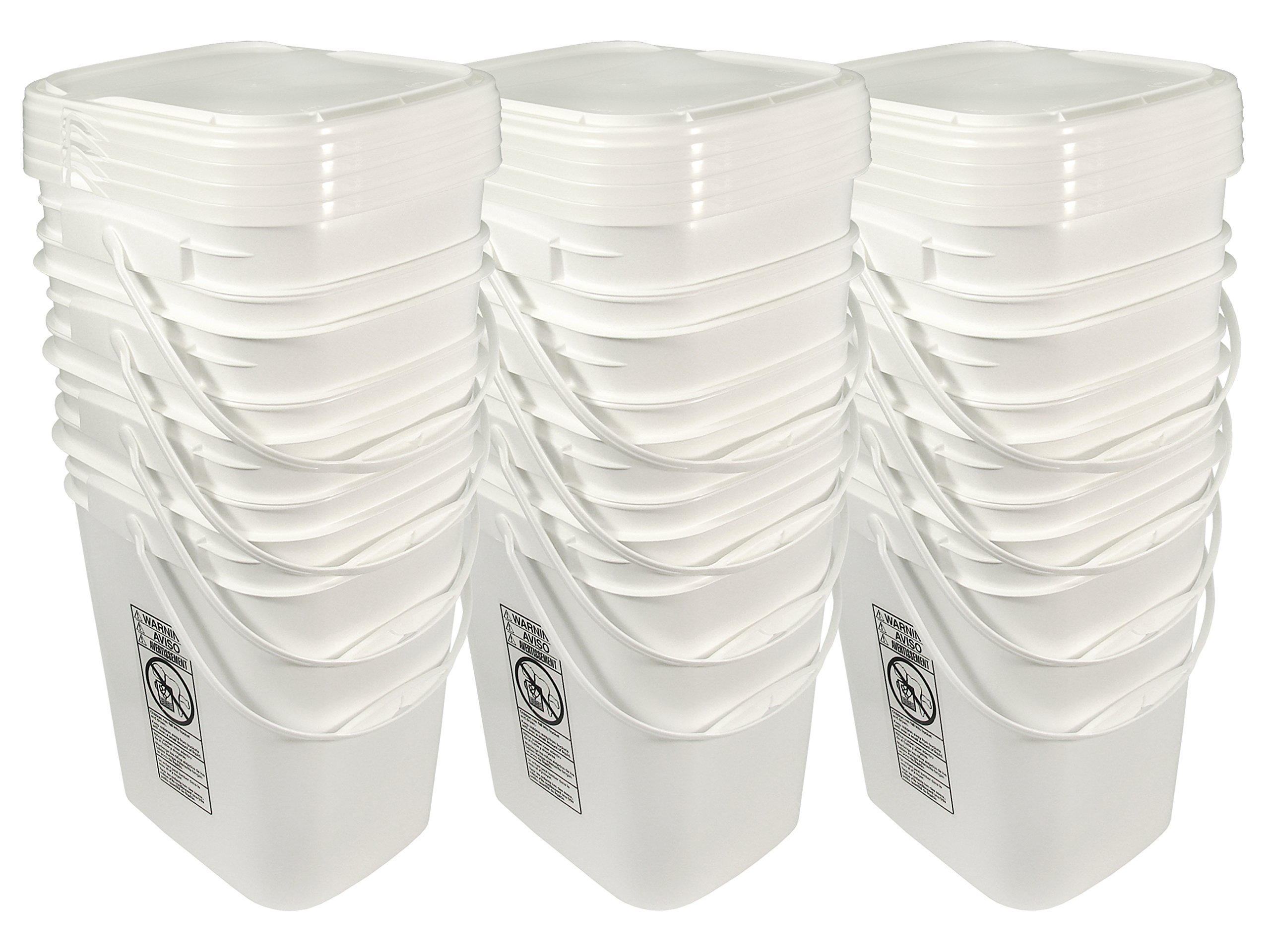 5.3 Gallon White Rectangular Bucket/Pail With Hinged Snap Lid, 12 Pack ...