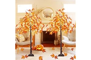 BHCLIGHT 2Pack 4FT 100LED Artificial Lighted Maple Tree, Fall Decor for Home, Maple Tree with Timer Function Prelit Fall Decorations Warm White Light for Indoor Outdoor Autumn Harvest Halloween Thanksgiving