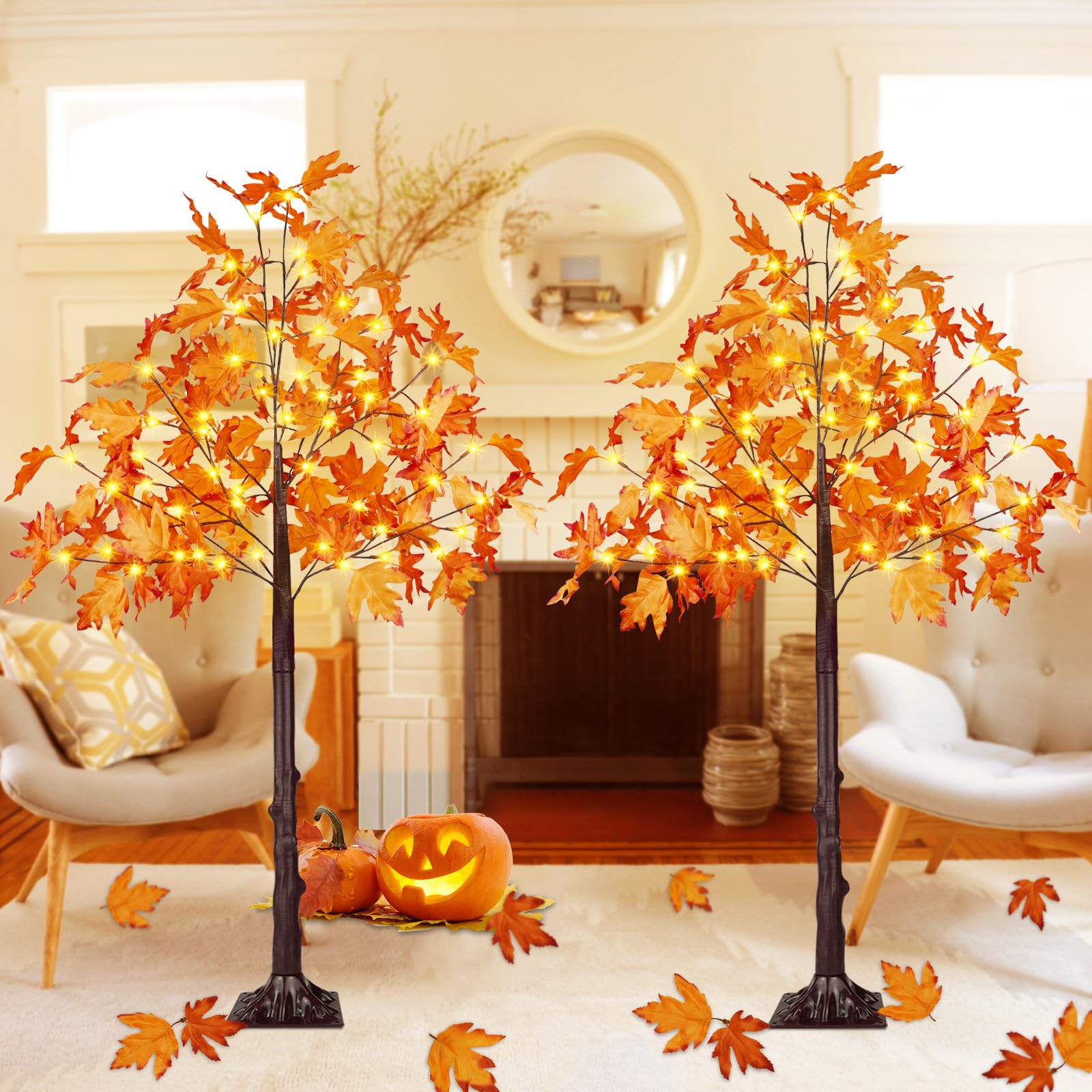 Photo 1 of 2Pack 4FT 100LED Artificial Lighted Maple Tree, Fall Decor for Home, Maple Tree with Timer Function Prelit Fall Decorations Warm White Light for Indoor Outdoor Autumn Harvest Halloween Thanksgiving