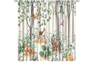 SENRUEGT Forest Animal Curtains,Fox Elk Bird Animal Watercolor Woodland Print Curtains Kids Nursery Bedroom Living Room Home Decoration 42x45 Inch